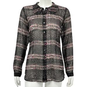 Cabi‎ Top Womens XS Paris Black Crochet Print Sheer Fairy Dark Romantic Preppy